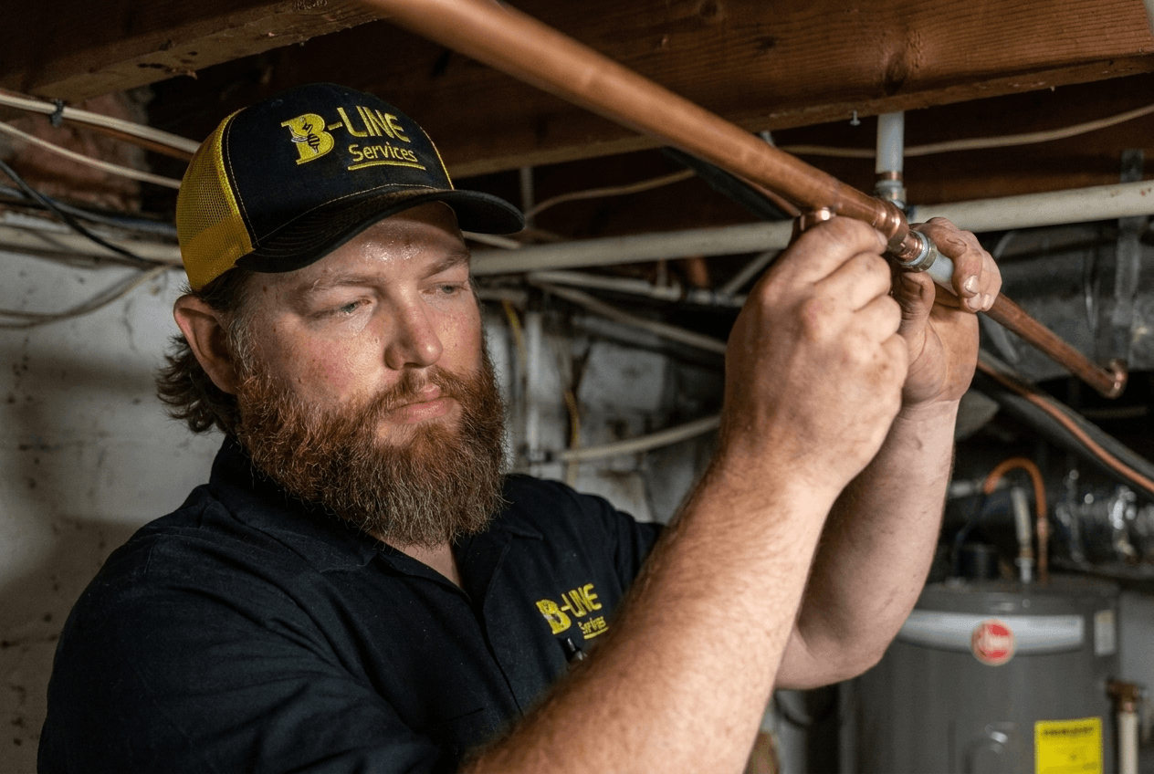 B-Line Services technician repiping a home in Pocatello, Idaho