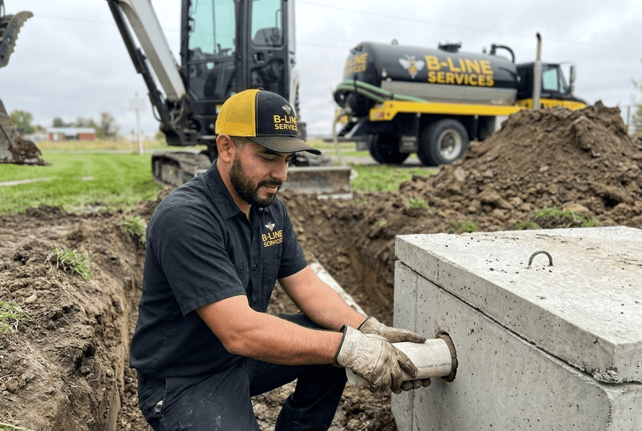 B-Line Services crew installing a new septic tank in Southeast Idaho