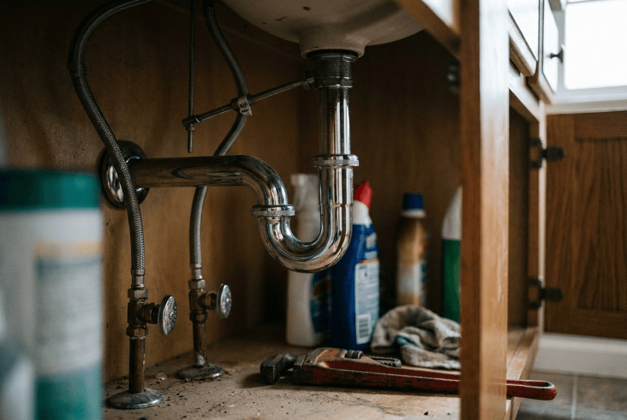 Under-sink plumbing repair by B-Line Services in Pocatello, Idaho
